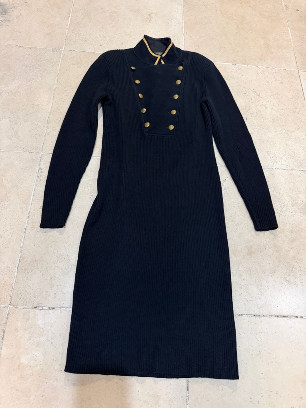 Vintage Lauren Ralph Lauren Military Style Double Breast Bib Front Ribbed Knit - Picture 2 of 8